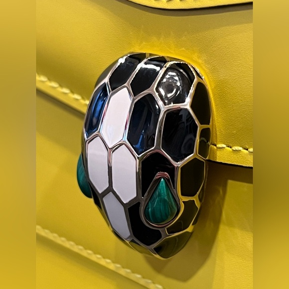 Bulgari Yellow Leather Shoulder Bag with Serpent Head Clasp - Picture 10 of 16